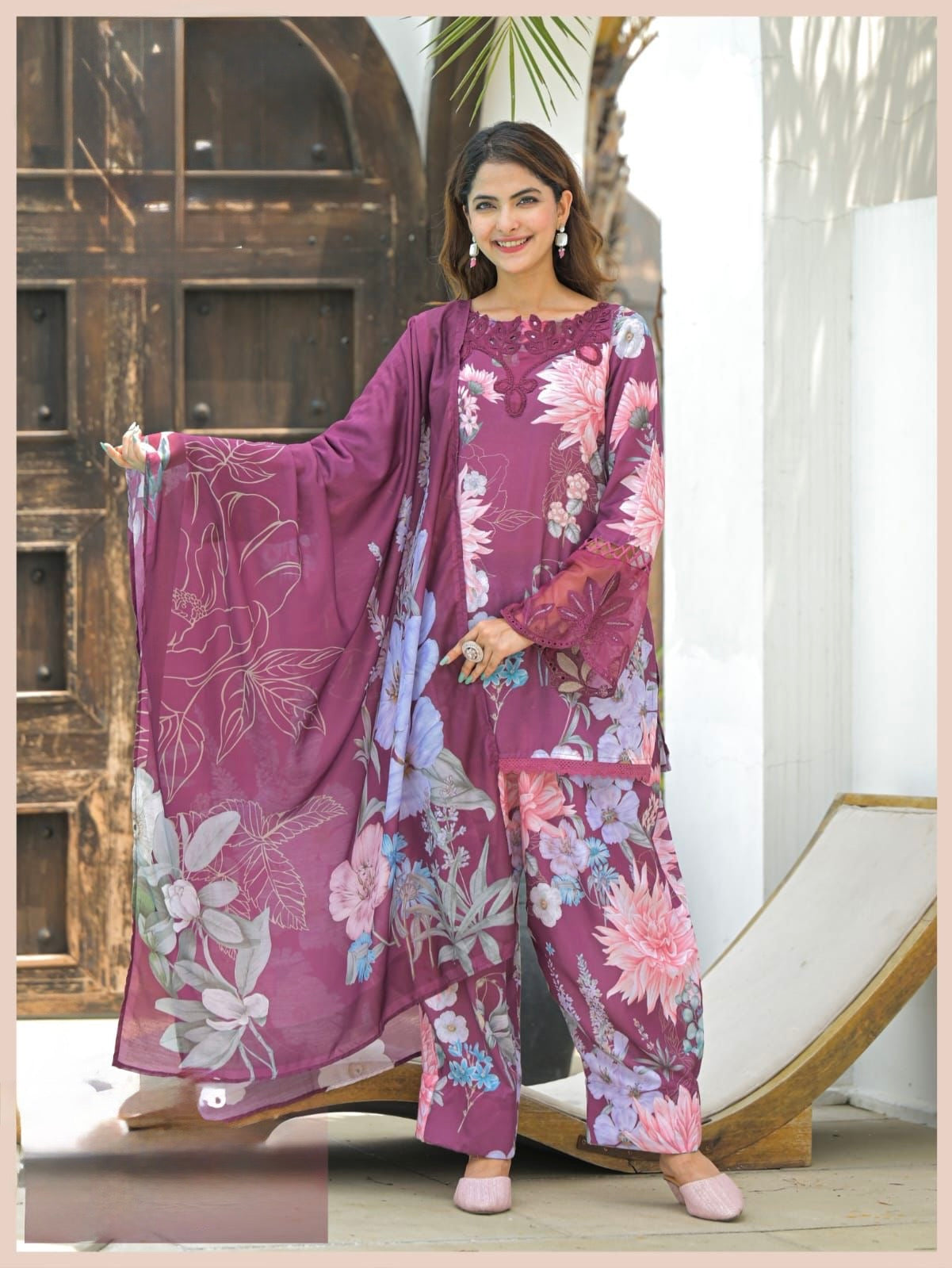 Mauve Floral Farsi Suit Set
