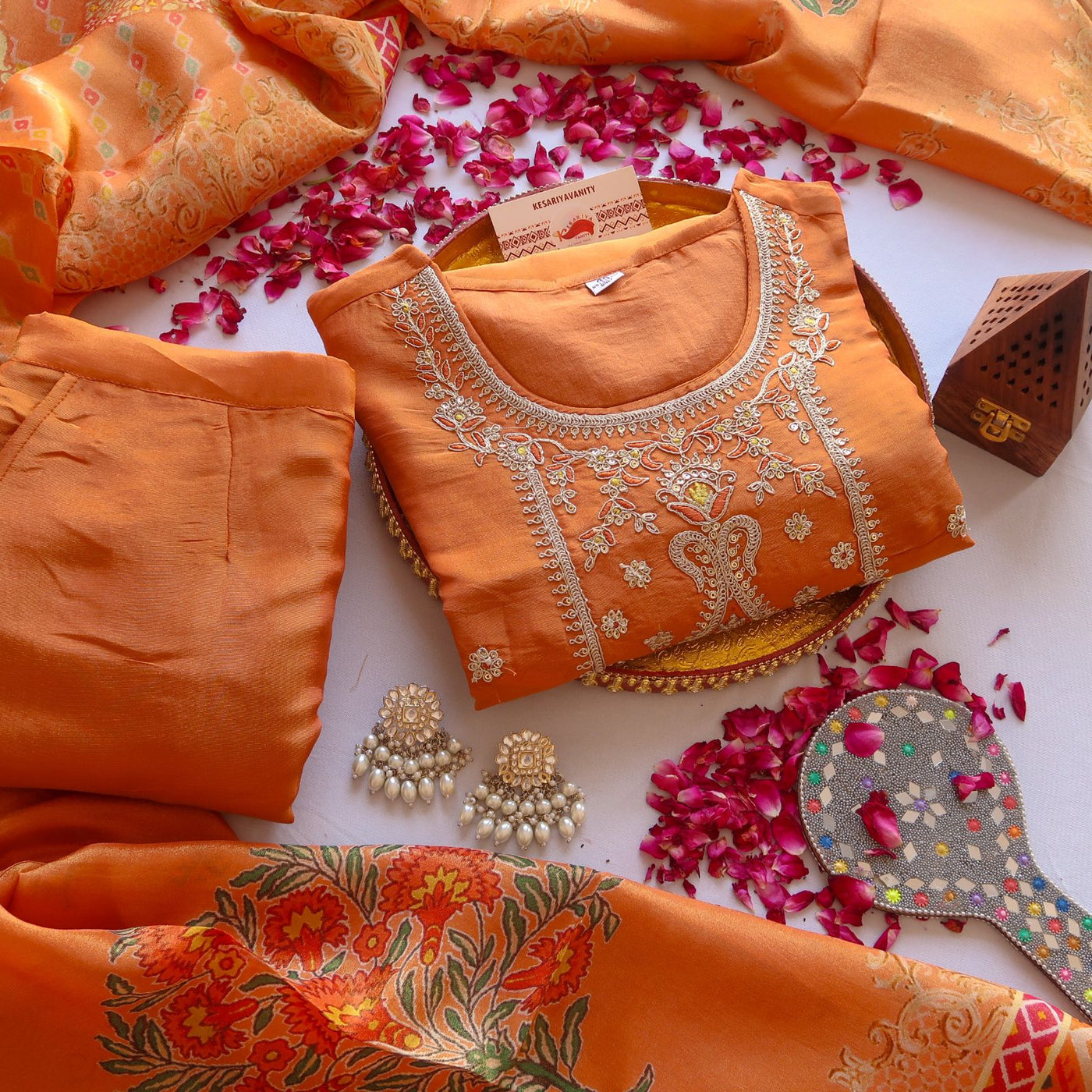 Rust Zariwork Soft Tissue Shimmer Suit Set (Slim Fit) - SALE